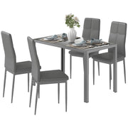 Set da Pranzo 5 Pezzi con 1 Tavolo da Pranzo e 4 Sedie Moderne in Similpelle, Metallo e Vetro Temperato, Grigio
