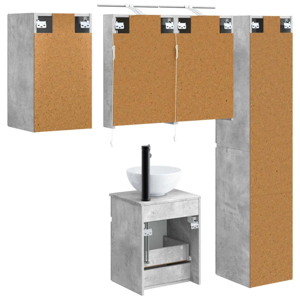 Set di Armadi da Bagno 5 pz Grigio Cemento Legno ingegnerizzato 3407338