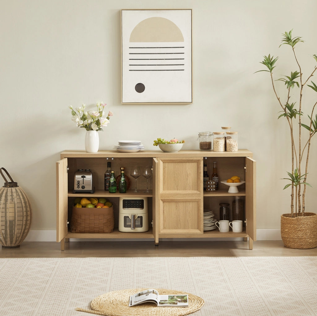 Sideboard moderno in rovere chiaro 160x40x80 cm con apertura Tip-On e cerniere soft-close