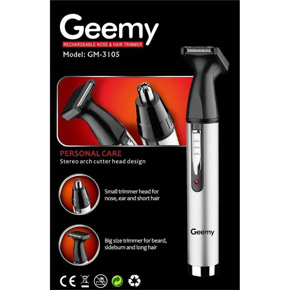 Trade Shop - Rifinitore Elettrico Trimmer Per Naso Orecchie Capelli 2 In 1 Gm-3105 Senza Fili -