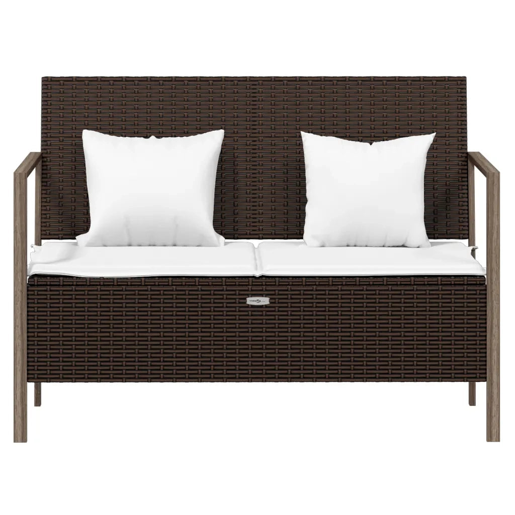 Panca da Giardino a 2 Posti-Sgabello-Panca da esterno con Cuscini in Polyrattan Marrone