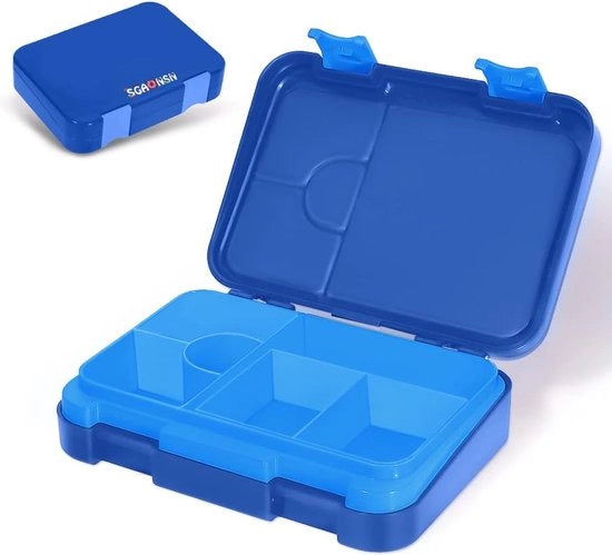 Tromba per bambini con cassetti 4 + 2, contenitore per pranzo, contenitore per spuntini, chiusura sicura per bambini con chiusura a click, contenitore per bento per pranzo per asilo nido, scuola, uscita (blu)