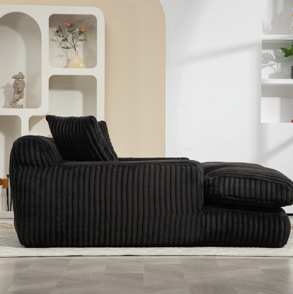 Divano lounge 155x125x63 cm nero, 3 cuscini, tessuto a coste, senza montaggio