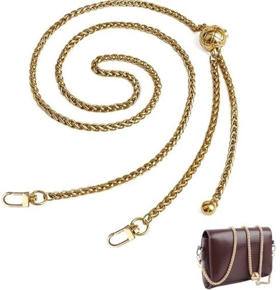 Catenaccio di sostituzione 120 cm - Cinturino a spalla - Catenaccio per uso casalingo - Catenaccio a catena piatta - Metallo liscio - Color oro - Accessorio elegante
