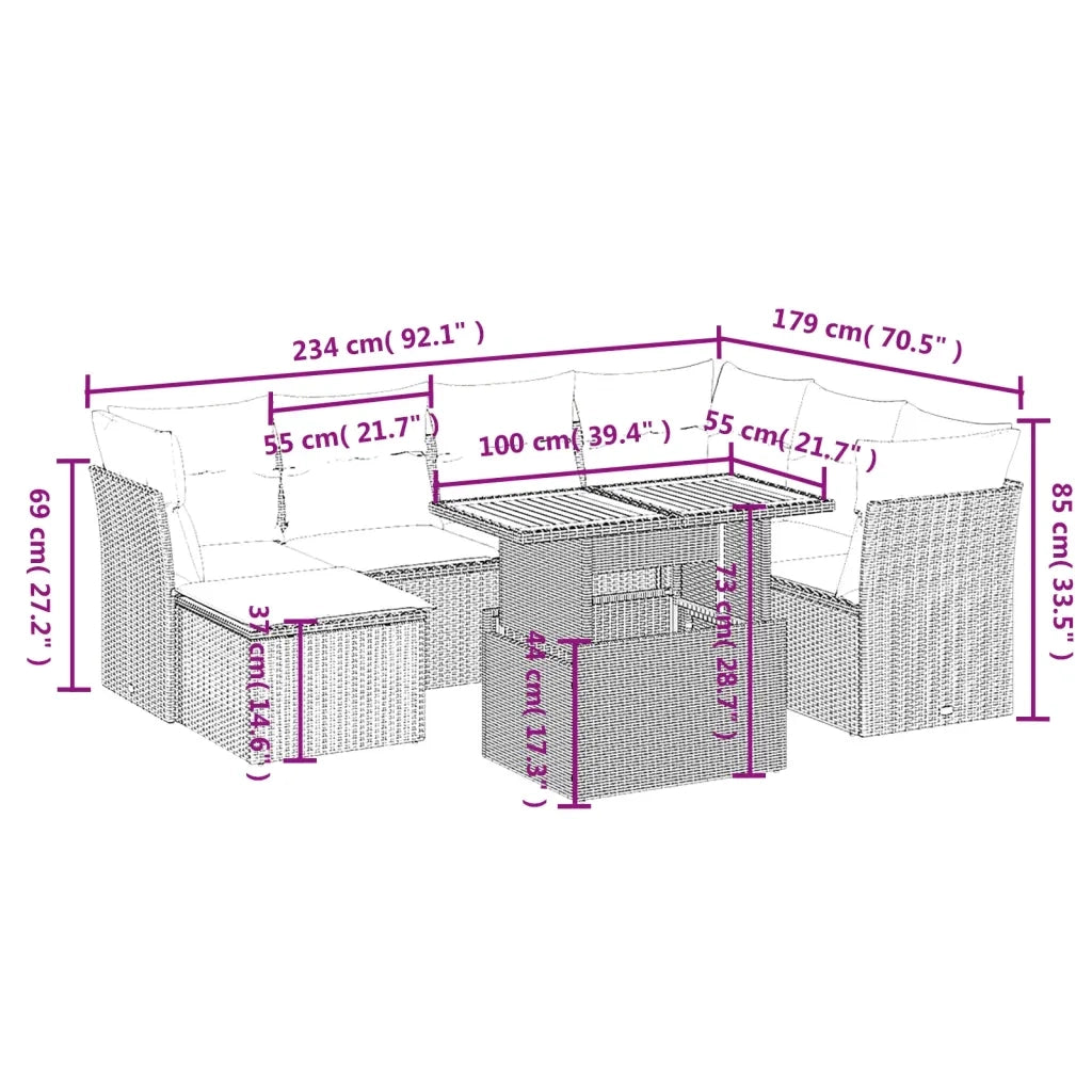 Set Divano da Giardino 8 pz con Cuscini Grigio in Polyrattan