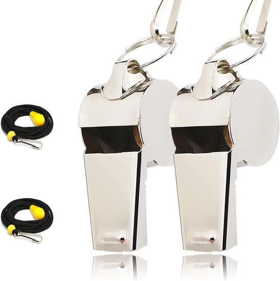 Flauto Sportivo da 2 pezzi in Acciaio Inossidabile, Flauto Sportivo Metallico con Corda, Suono Lontano e Chiaramente Udibile per Arbitri, Allenatori, Insegnanti, Polizia, Allenamento, Sport all'Aperto - argento - 4*1,8cm