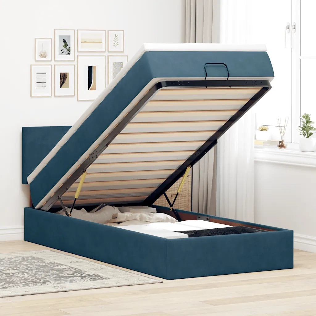 Pouf Letto con Materasso e LED Blu Scuro 80x200cm in Velluto
