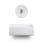 Lavello Rettangolare da Esterno 45x35 cm con Rosone Installazione a Muro in Cemento Madrid Bianco