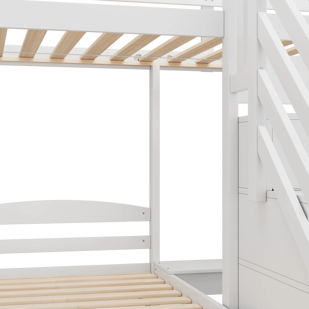 Letto a Soppalco 90 x 200 cm; Letto 3 Posti con Scala Salvaspazio e Cassetti - Bianco