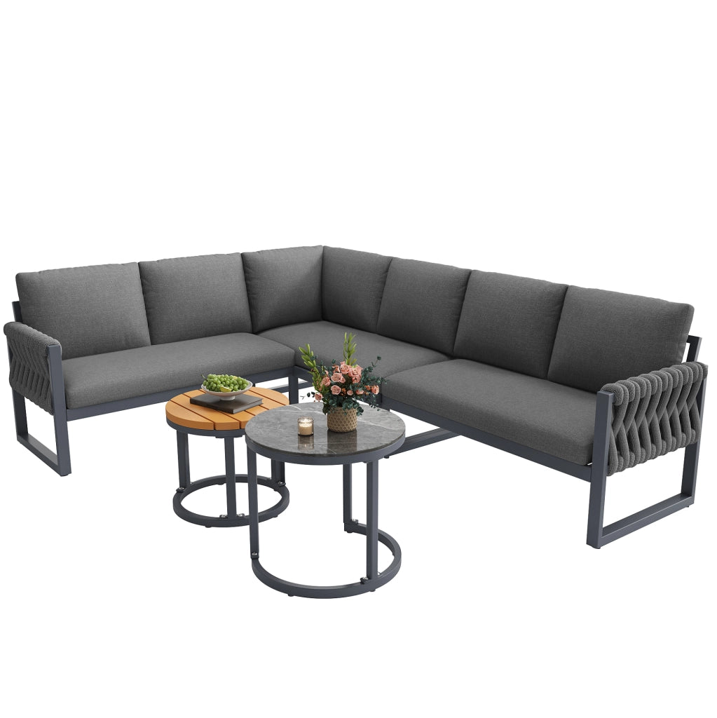 Set lounge da esterno modulare con 2 tavolini regolabili; Olefin grigio