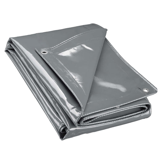 Telone occhiellato grigio 3 x 4 m resistente alle intemperie e a raggi UV, impermeabile, robusto telo di protezione in poliestere 650 g/m² con rivestimento in PVC