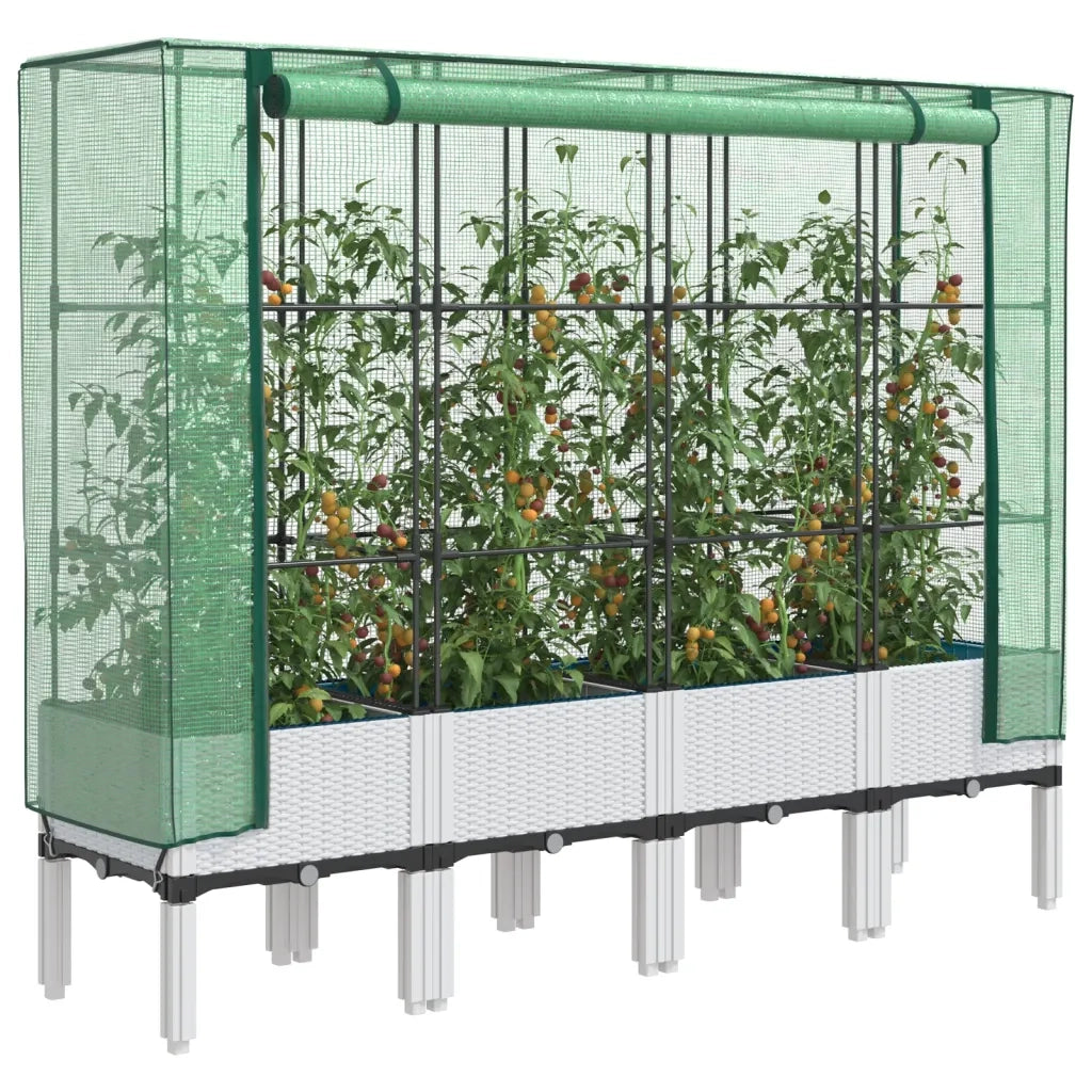 Fioriere | Cassetta per fiori | Letto Rialzato con Copertura Serra Effetto Rattan 160x40x140 cm