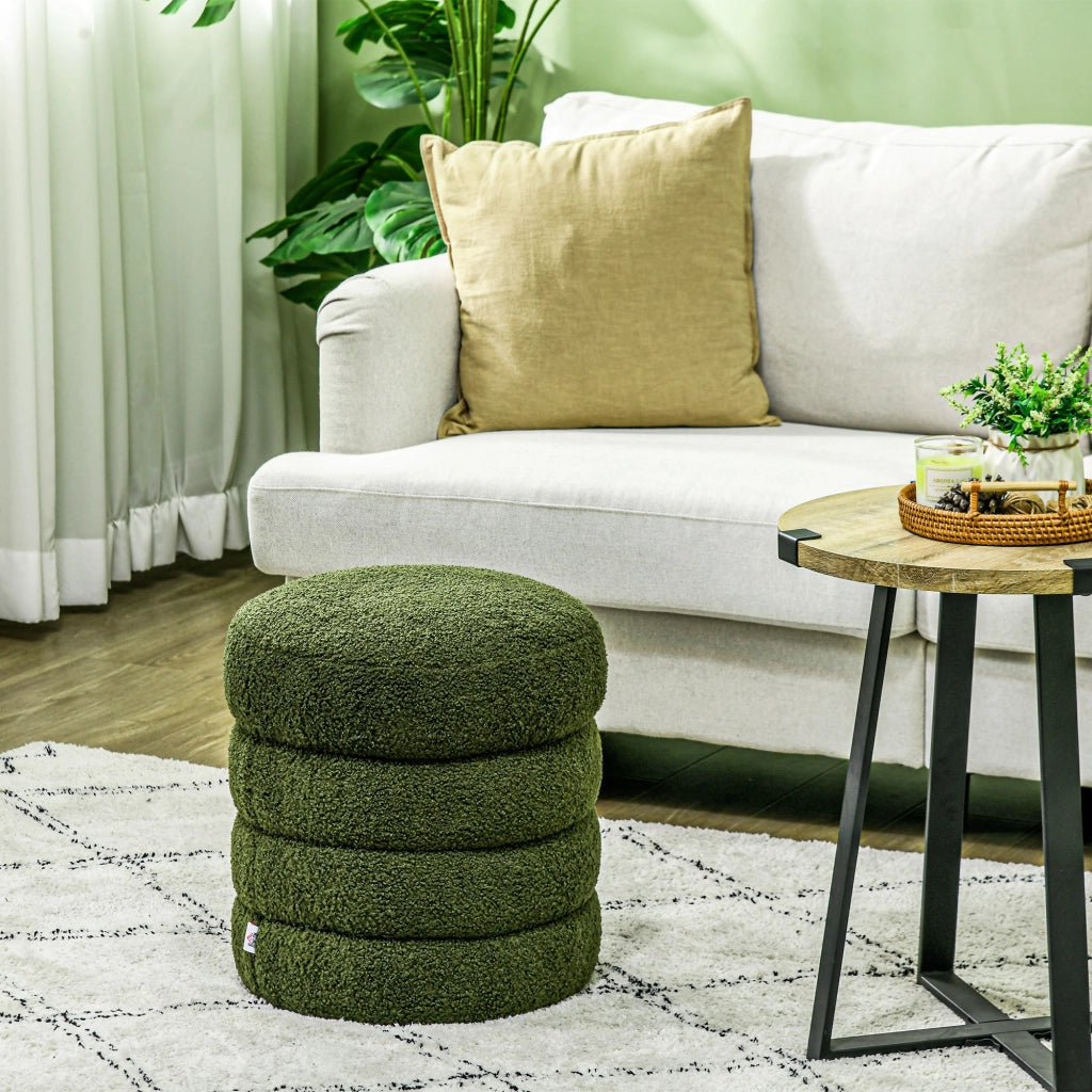 Pouf rotondo ¨C zephmum ¨C verde, in tessuto peluche, 40x45 cm