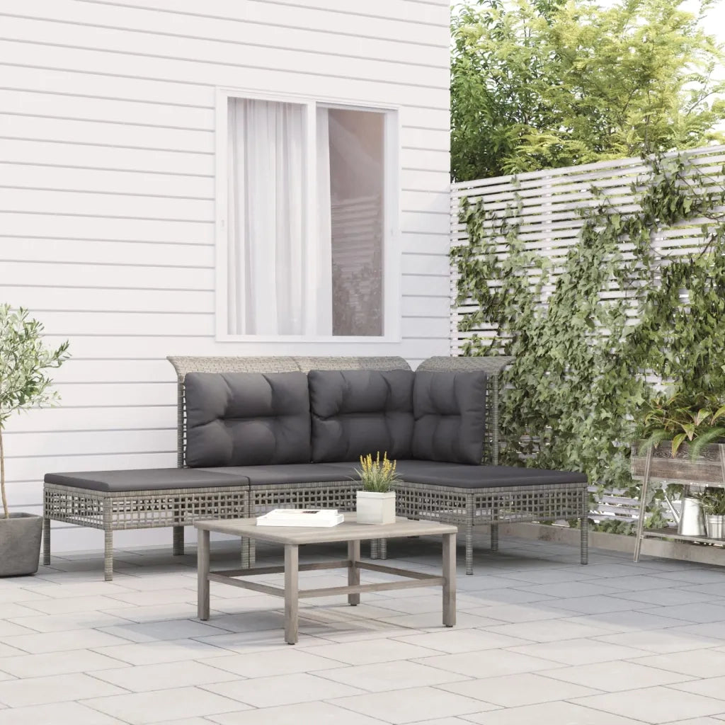 Set Divani da Giardino 4 pz | Set Salotto da Giardino con Cuscini in Polyrattan Grigio