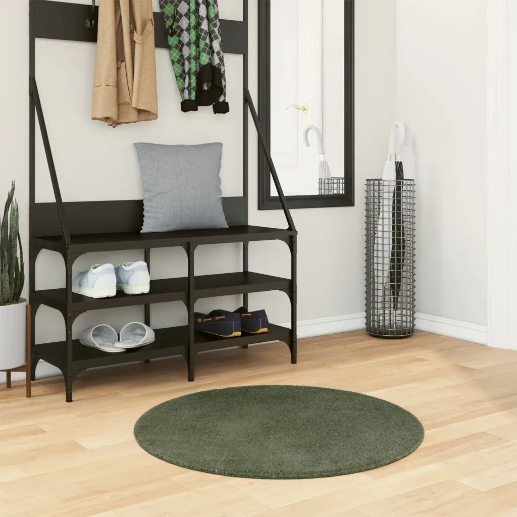Tappeto Pelo Corto HUARTE Morbido Lavabile Verde Bosco Ø 80 cm 375103