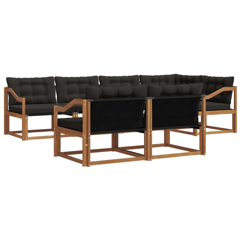 Set di divani da esterno con cuscino 7 pcs Naturale e Nero