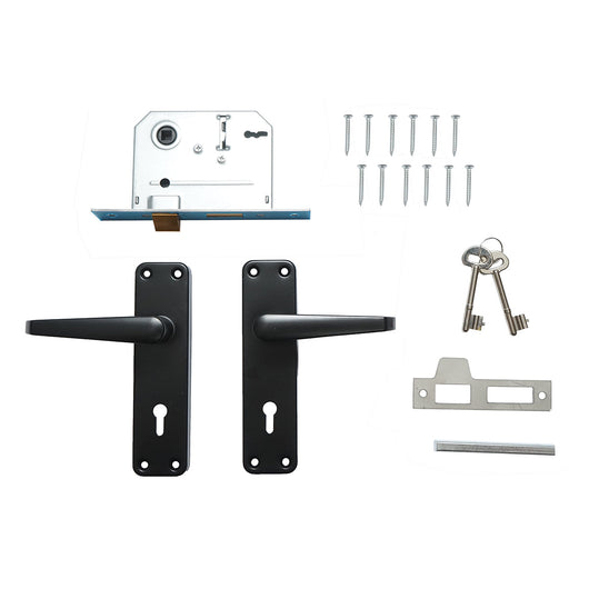 Serratura per porta con placche nere 57x100x60mm