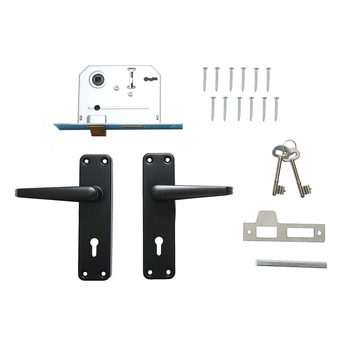 Serratura per porta con placche nere 57x100x60mm