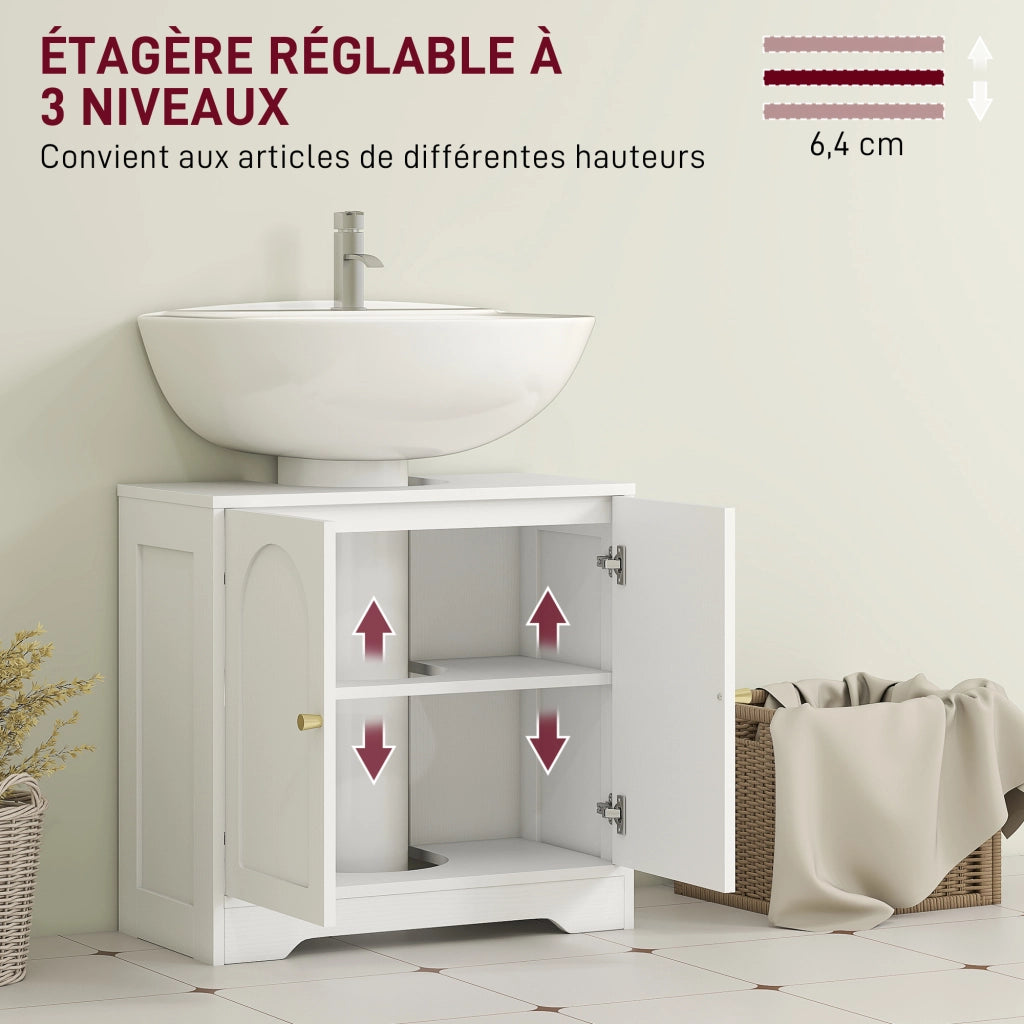 Mobiletto Sottolavabo Bagno con Ante e Ripiano Regolabile ¨C Zephmum ¨C Bianco 60x30x