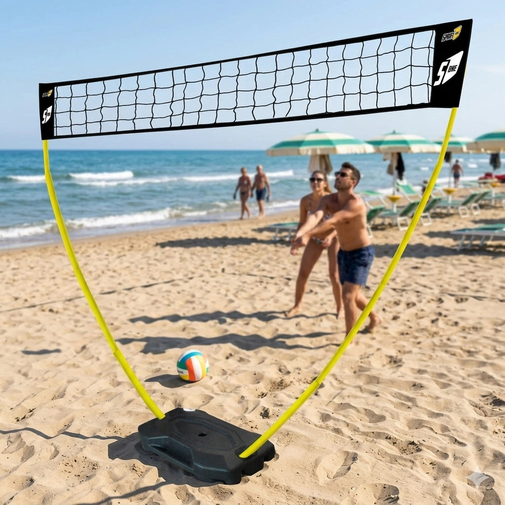 Rete Impermeabile Portatile per Beach Volley 3x2,25m con Pali Telescopici Nero/Giallo