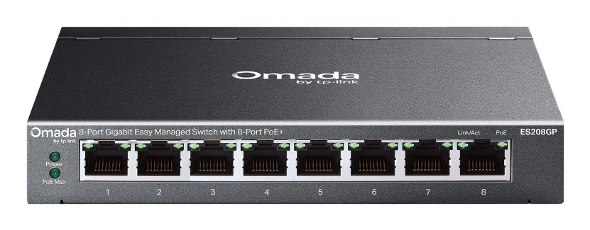 Tp-link omada es208gp switch di rete gestito l2 gigabit ethernet (10/100/1000) supporto power over ethernet (poe) din rail nero