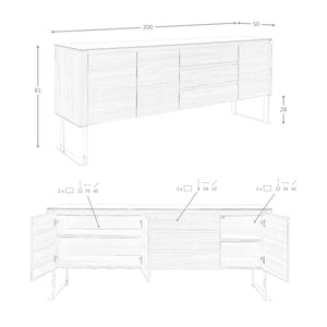 Madia noce, acciaio cromato e piano in vetro nero