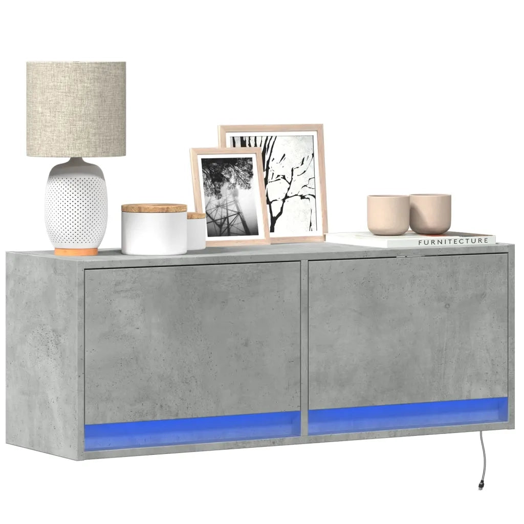 Mobile TV a Parete con Luci LED Grigio Cemento 100x31x35 cm