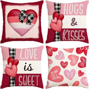Set di cuscini per San Valentino (4 pezzi, 45x45 cm), cuore rosso e rosa con il testo 'Baci e Abbracci', 'Ti amo ancora di più', 'Diventa il mio set di decorazioni per stile rustico per le feste di San Valentino