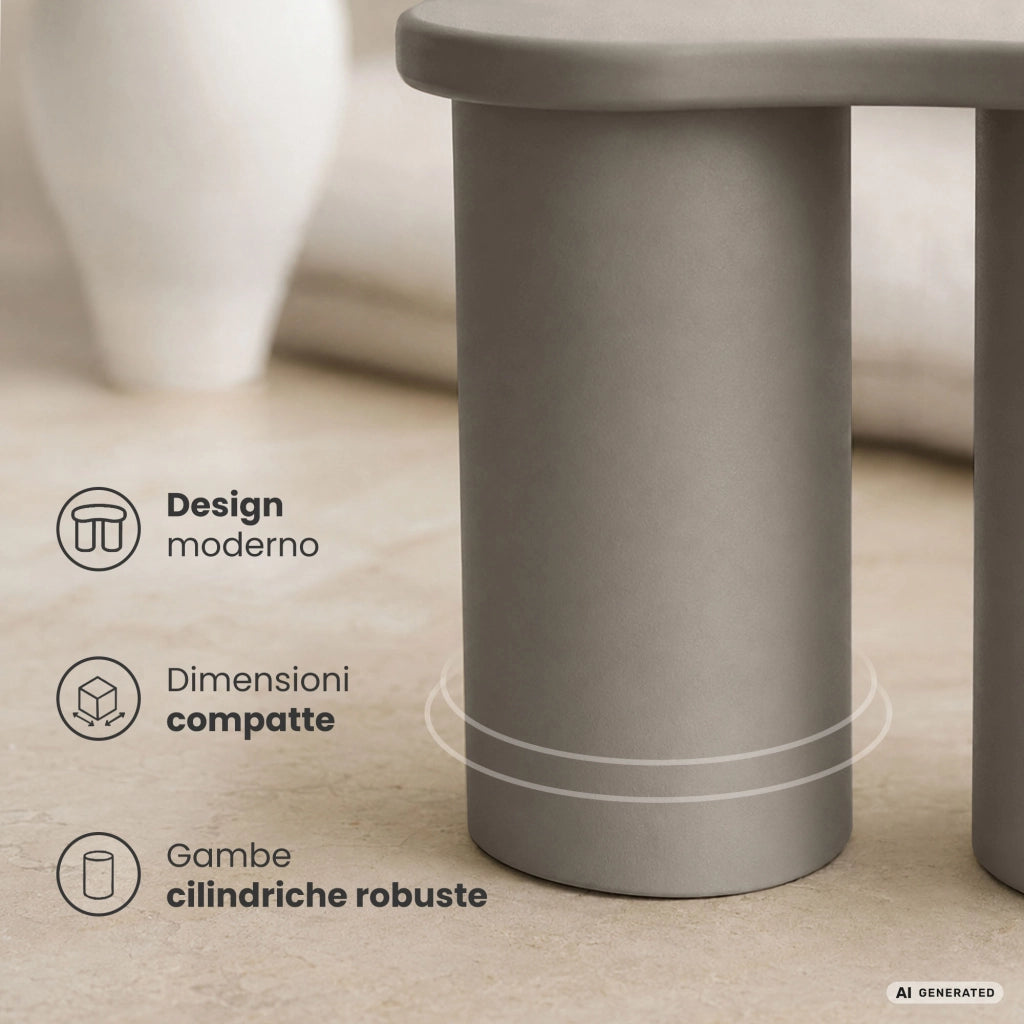 Tavolino da salotto moderno CUBE 41 cm grigio con doppia base cilindrica