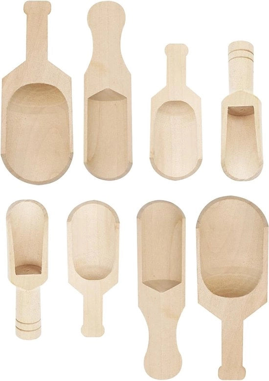 Set di cucchiai in legno da 8 pezzi in diverse forme per accessori da cucina - Cucchiaio da farina, cucchiaio da sale, cucchiaio da zucchero