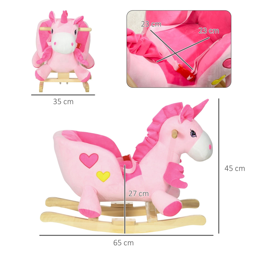 Cavallo a dondolo unicorno per bambini con musica e cintura di sicurezza ¨C Xylo ¨C Rosa 65x35x45cm
