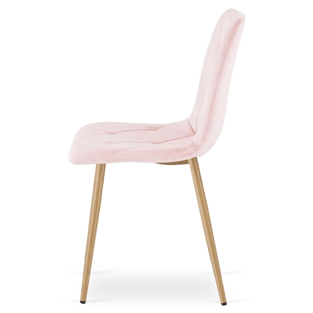 Set di 2 sedie Libra in velluto rosa chiaro con gambe effetto legno