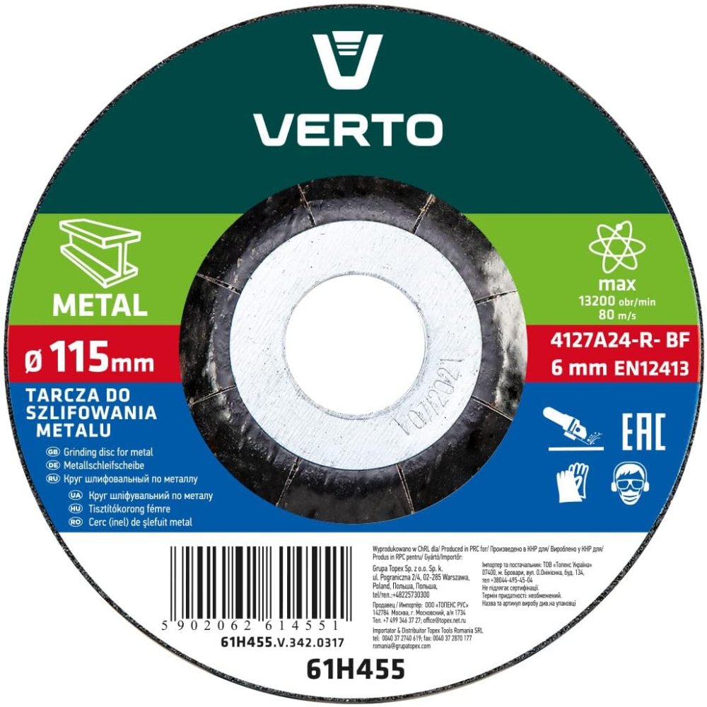 Topex 61h455 disco per rettifica care per metallo 115 x 6,0 x ds