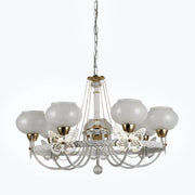 Trade Shop - Lampadario Classico Bianco Anticato Shabby Chic Lampada 7 Coppe Con Farfalle 92433 -