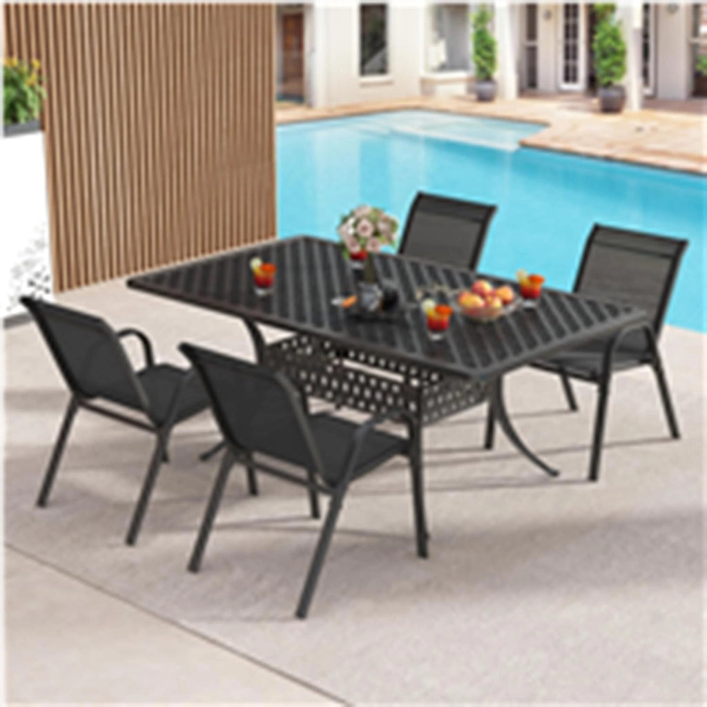Set di 4 Sedie da Giardino, Poltrone in Tessuto Textilene per Esterno, Sedie Impilabili con Gambe in Metallo, Portata 150 kg, 56 x 70 x 84 cm (Nero,4)