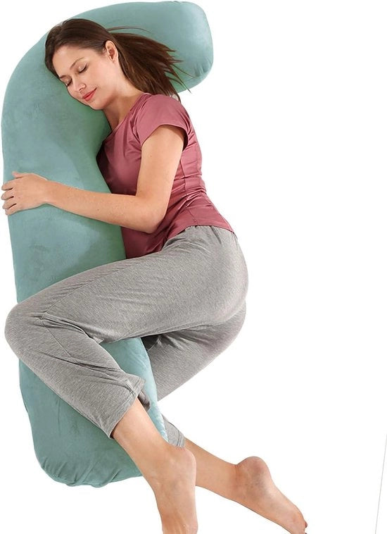 Cuscino per gravidanza a forma J - Confezione da 1 - Supporto in velluto