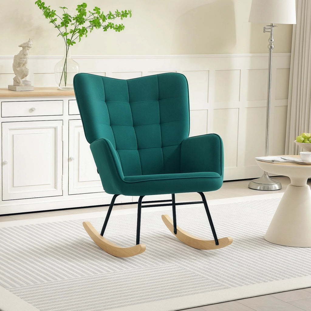 Poltrona a dondolo ¨C Xylo ¨C velluto verde struttura in acciaio 71x98x101 cm