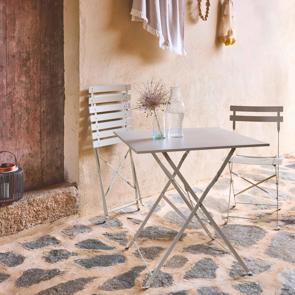 Set tavolo da giardino pieghevole in acciaio con 2 sedie, 70cm, beige