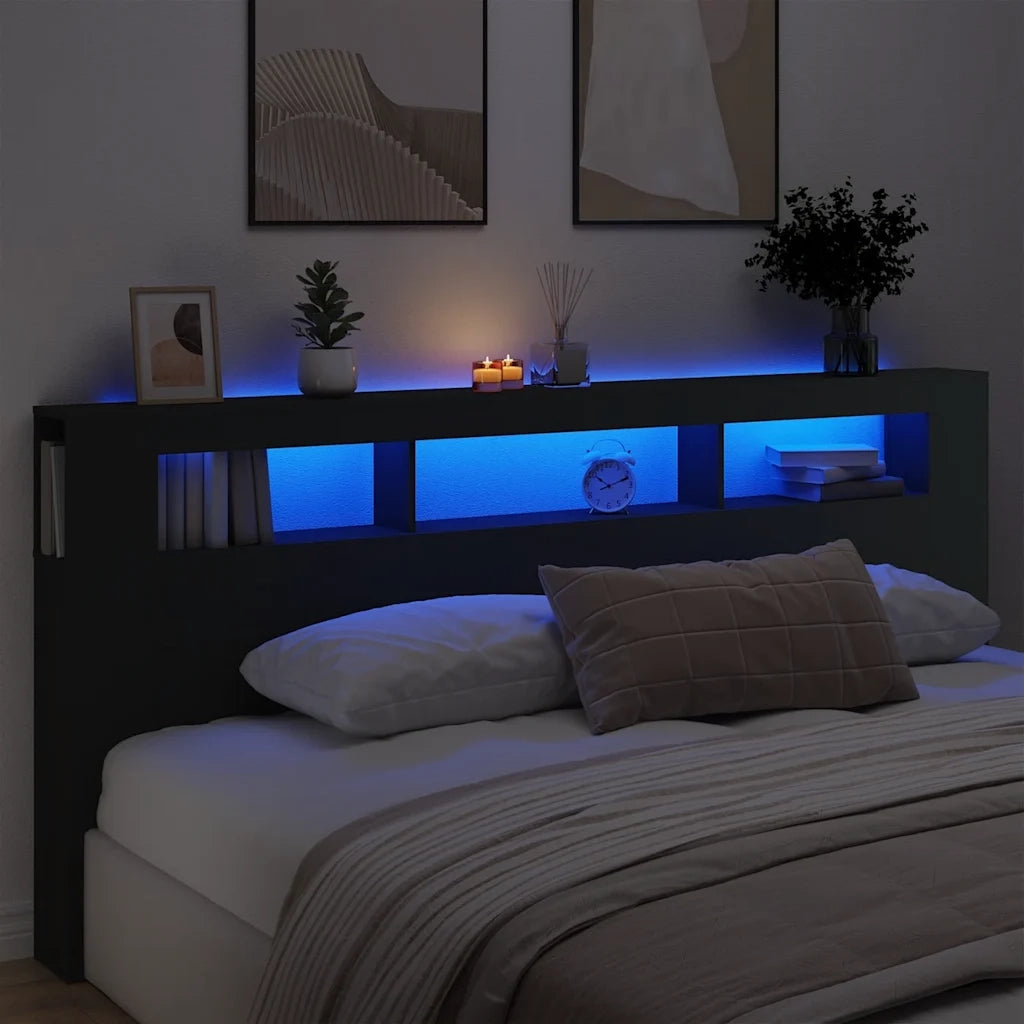 Testiera | Testata LED Nera 220x18,5x103,5 cm Legno Multistrato