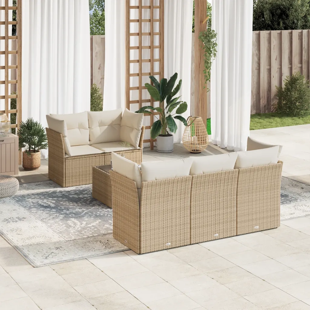 Set Divano da Giardino 6 pz con Cuscini Beige in Polyrattan 3249087