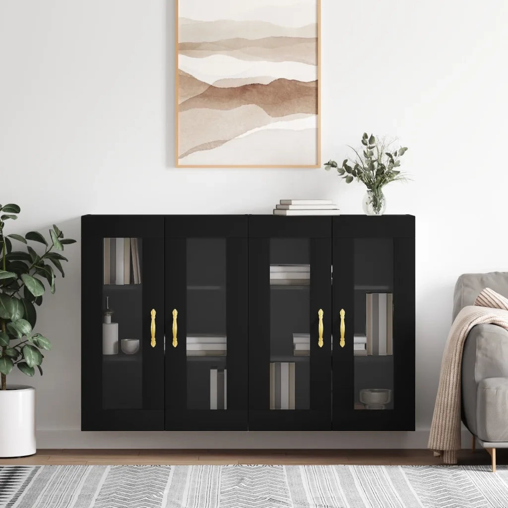 Armadietti a Parete 2 pz Neri in Legno Multistrato 3197922