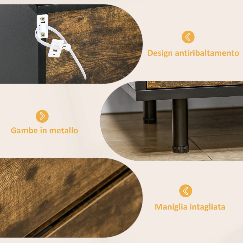 Easycomfort Cassettiera con 3 Cassetti in Truciolato dallo Stile rustico, 60x45x75cm, Marrone e nero