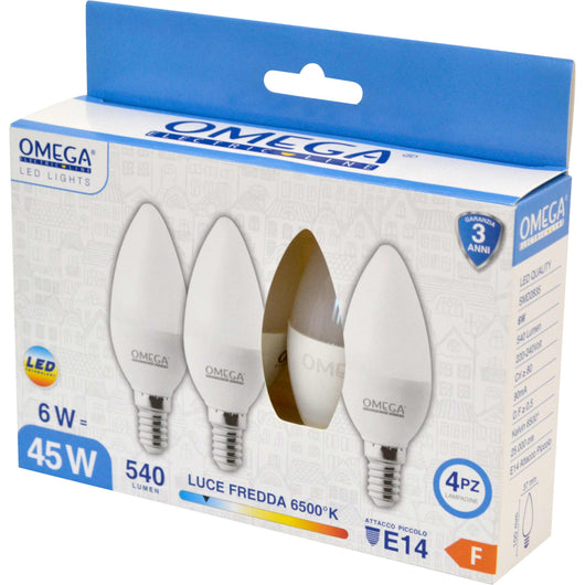 SET 4 PZ CANDELA C37 6W LED 6500K 540LM E14 F