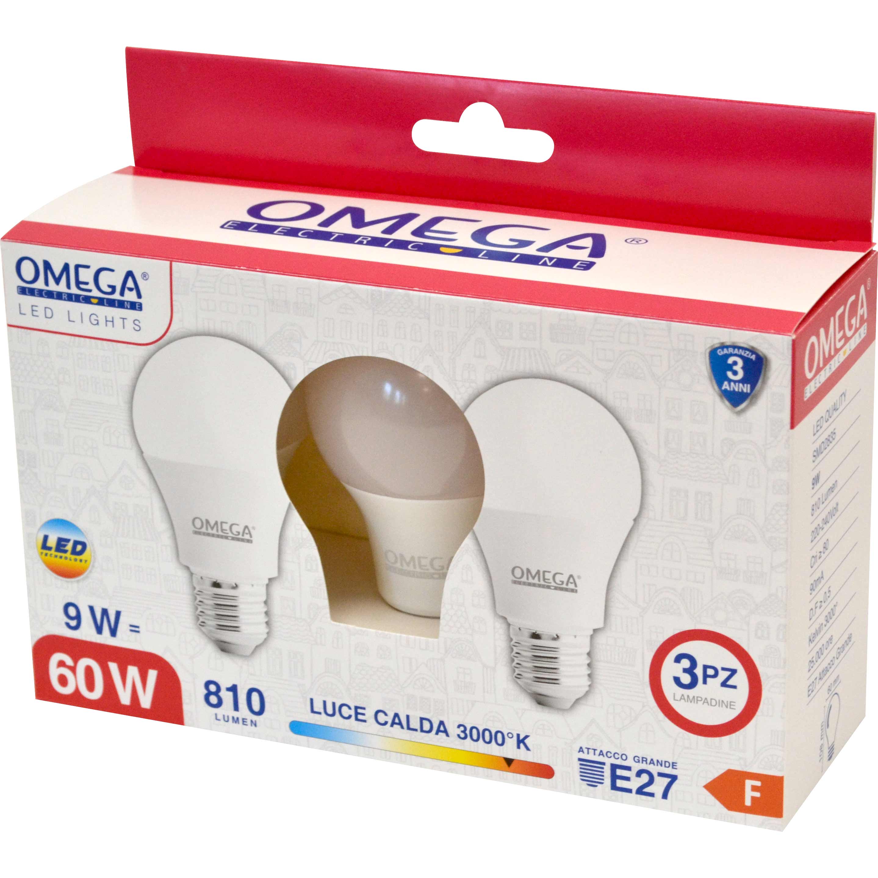 SET 3 PZ GOCCIA A60 9W LED 3000K 810LM E27 F