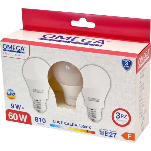 SET 3 PZ GOCCIA A60 9W LED 3000K 810LM E27 F