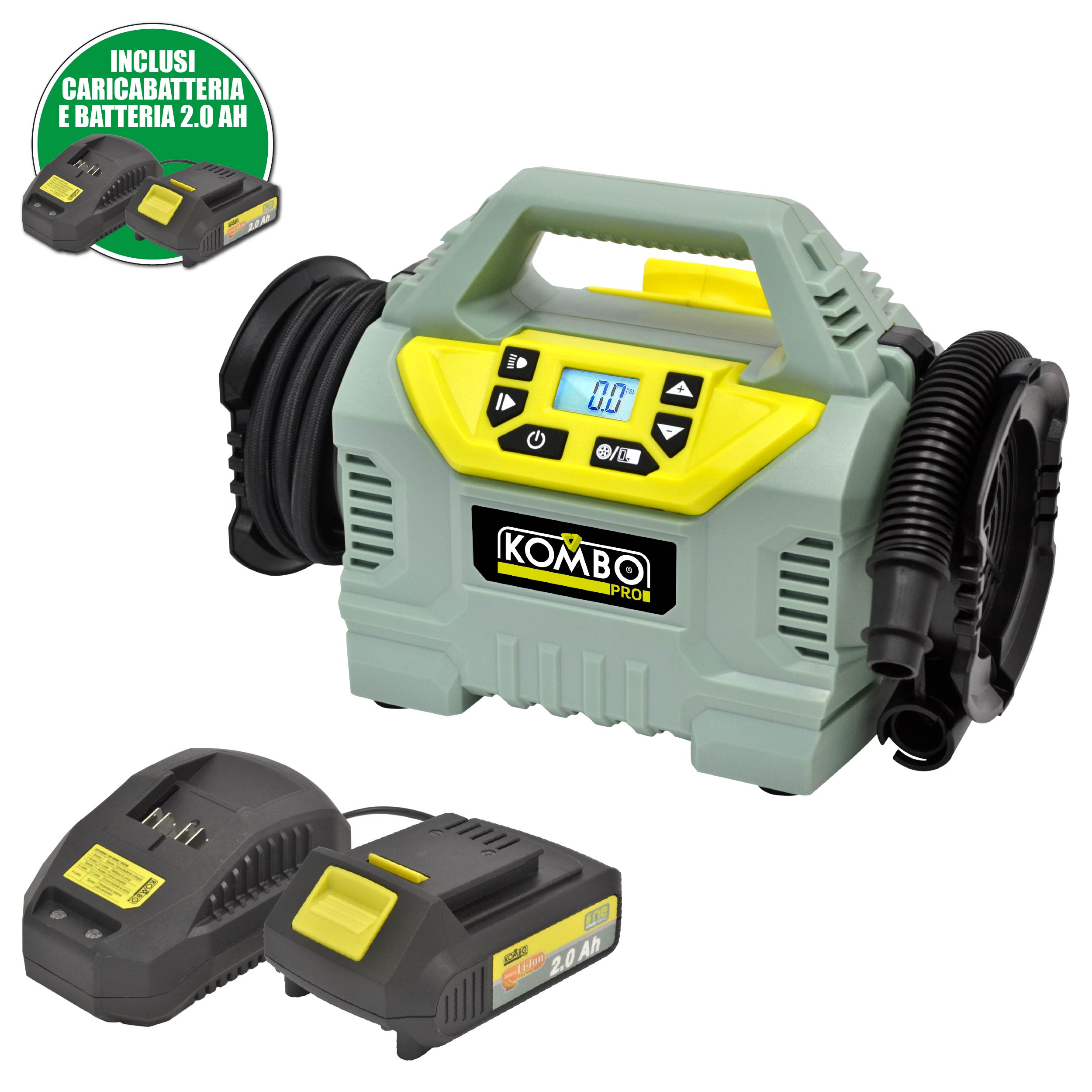 Compressore Cordless 4IN1 KOMBO PRO Batteria 2.0Ah
