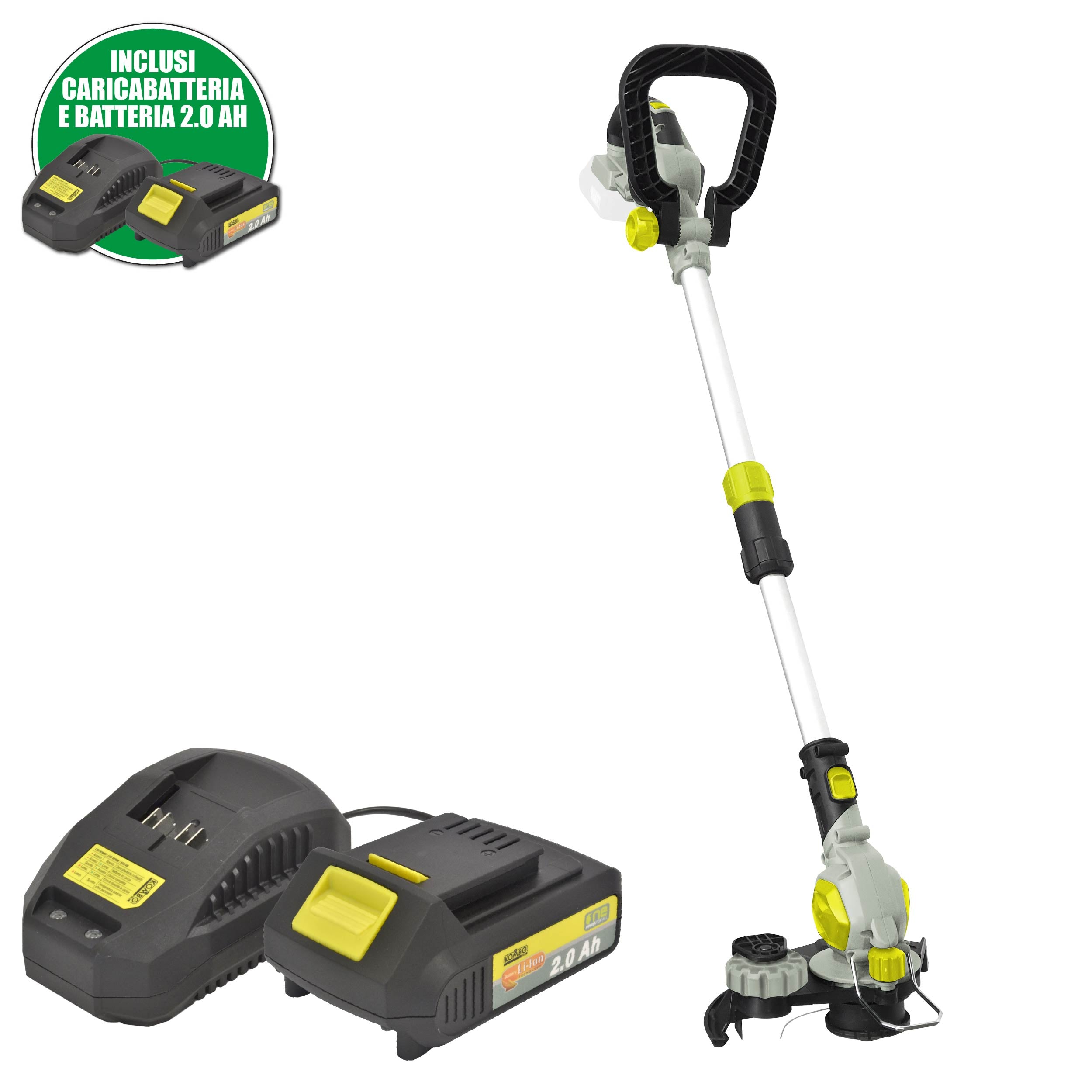 Tagliabordi a batteria (2.0Ah) telescopico a testa rotante