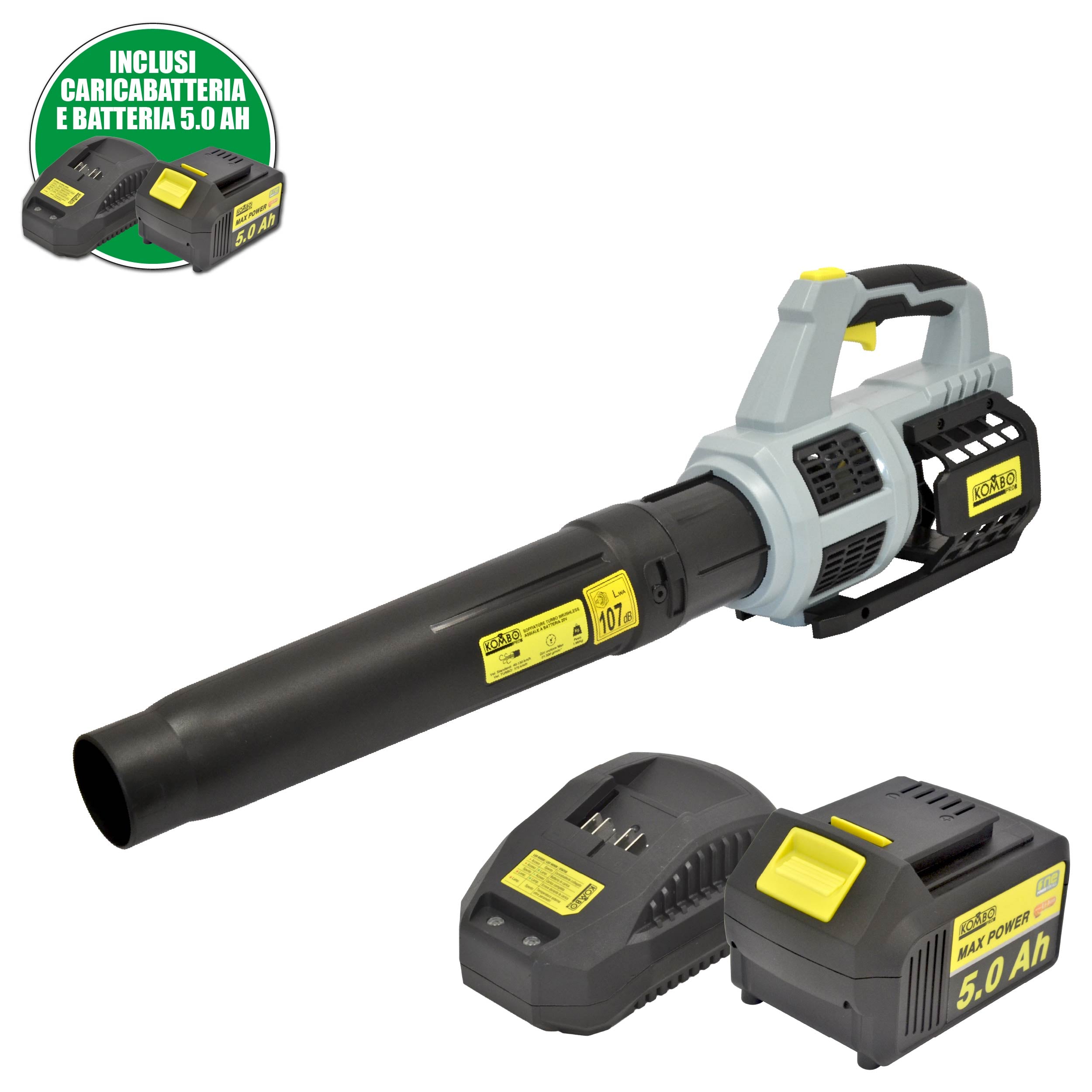 Soffiatore a Batteria Turbo Assiale KOMBO PRO 5.0Ah – Potenza e Libertà di Movimento per la Pulizia del Tuo Giardino