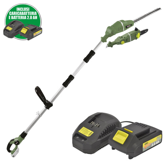 POTATORE E TAGLIASIEPE CON ASTA TELESCOPICA + BATTERIA 20V 2.0AH