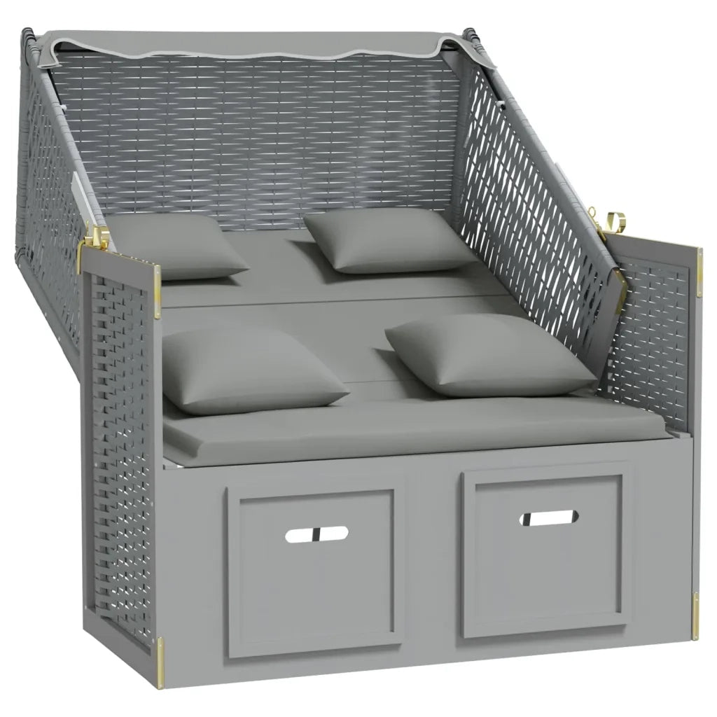 Strandkorb con Cuscini in Polyrattan e Legno Massello Grigio 318659